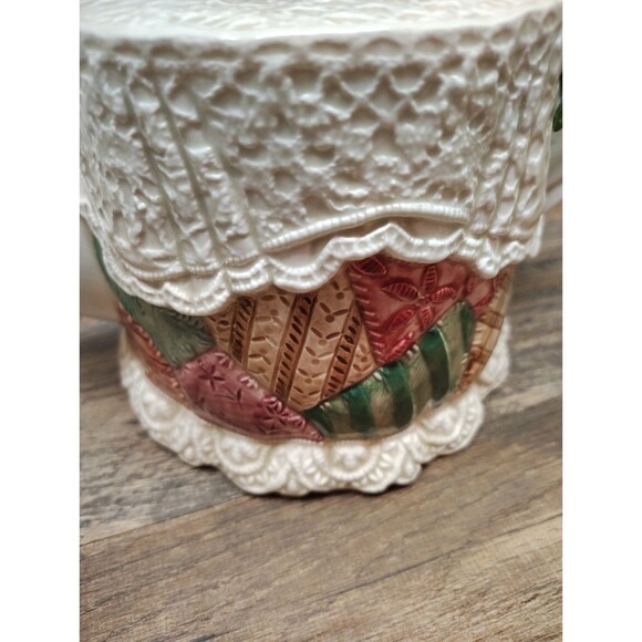 Vintage Fitz & Floyd 1992 34oz Knit Doily Christmas Teapot Cottage Core Granny - Picture 4 of 12